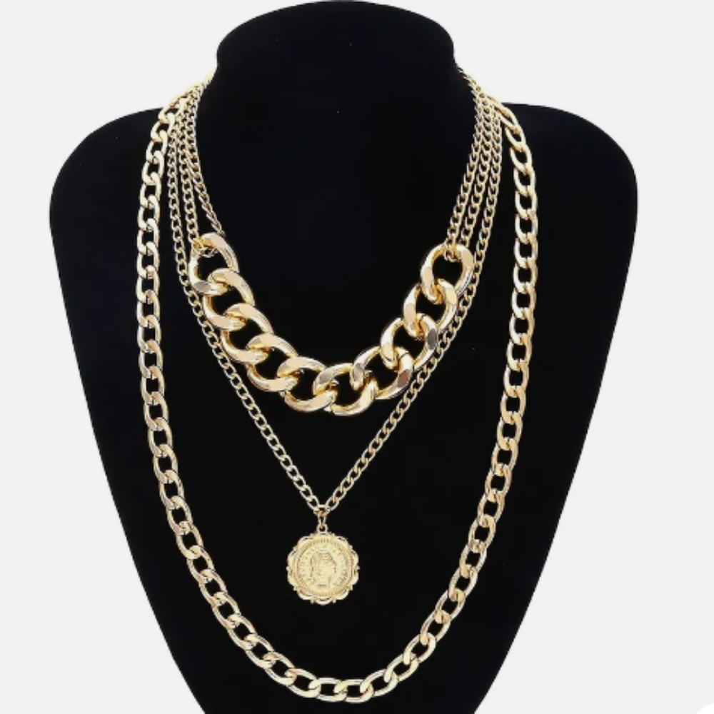 Fashion Gold Plated 3 in 1 Adjustable Length Necklace New